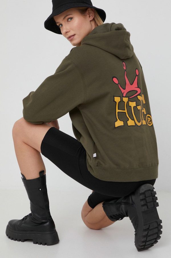 HUF bluza femei, culoarea verde, cu imprimeu