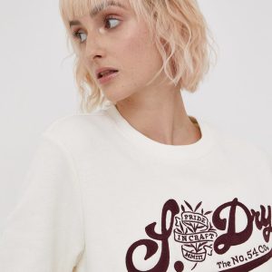 Superdry Bluză femei, culoarea crem, cu imprimeu