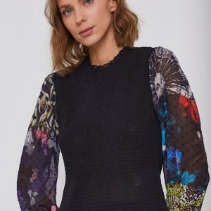 AW21-BUD01A_99X_F1.jpg Desigual Bluză femei, culoarea negru, material neted