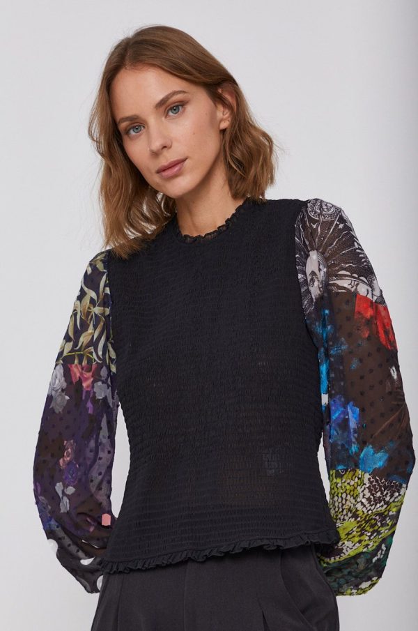 Desigual Bluză femei, culoarea negru, material neted