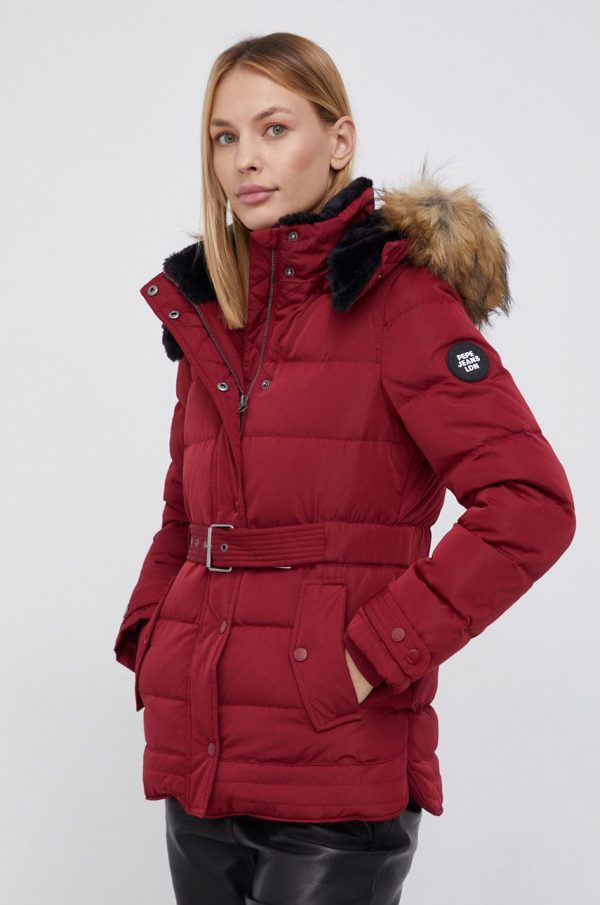 Pepe Jeans Geacă de puf femei, culoarea rosu, de iarnă