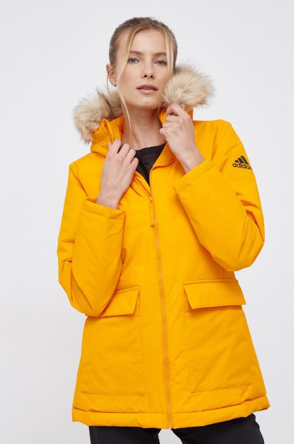 AW21-KUD0U1_22X_F1.jpg Adidas Performance Geacă GQ2338 femei, culoarea portocaliu, de iarnă