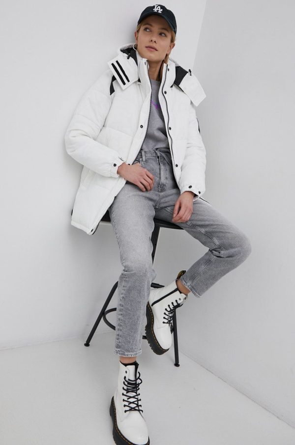 Superdry geaca femei, culoarea alb, de iarna