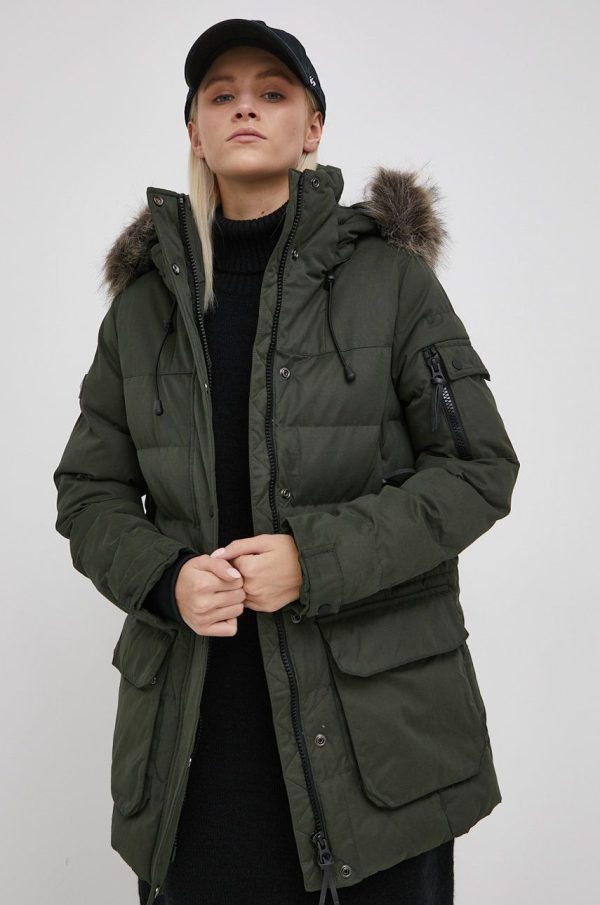 Superdry Geacă femei, culoarea verde, de iarnă