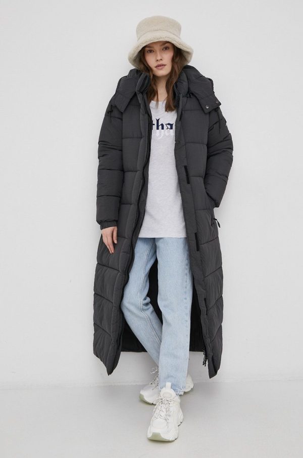 Superdry Geacă femei, culoarea gri, de iarnă