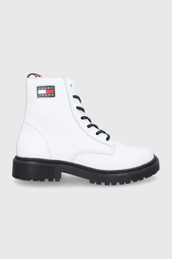 AW21-OBD019_00X_F1.jpg Tommy Jeans Bocanci de piele femei, culoarea alb, cu toc plat