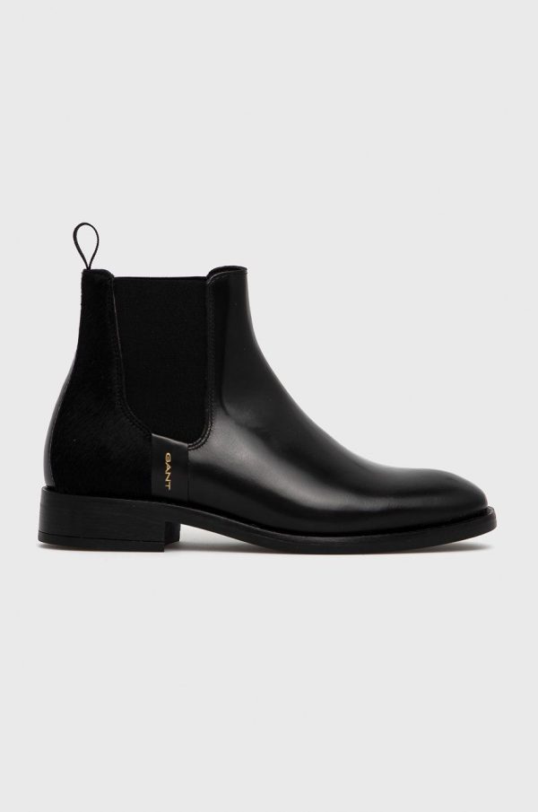 Gant Ghete Chelsea de piele Fayy femei, culoarea negru, cu toc plat