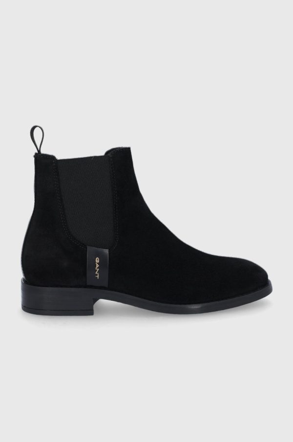 Gant Ghete Chelsea de piele Fayy femei, culoarea negru, cu toc plat