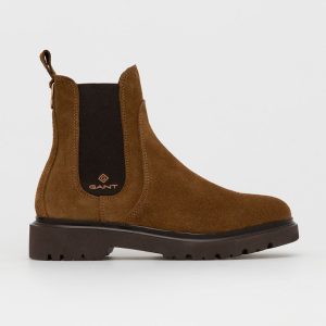 AW21-OBD18A_88X_F1.jpg Gant Botine din piele întoarsă Mallnca femei, culoarea maro, cu toc plat