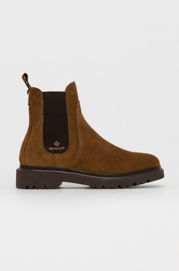 AW21-OBD18A_88X_F1.jpg Gant Botine din piele întoarsă Mallnca femei, culoarea maro, cu toc plat