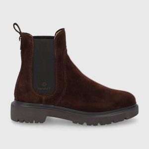 AW21-OBD18B_89X_F1.jpg Gant Botine din piele întoarsă femei, culoarea maro, cu toc plat