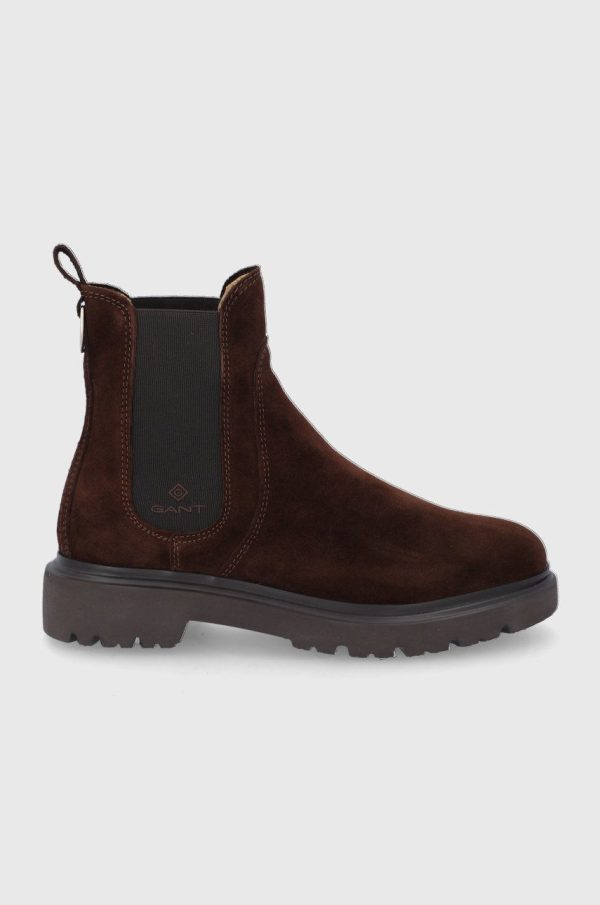 AW21-OBD18B_89X_F1.jpg Gant Botine din piele întoarsă femei, culoarea maro, cu toc plat