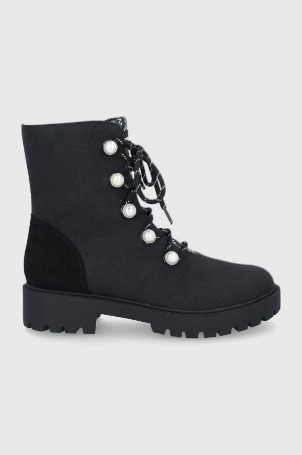 Desigual Bocanci femei, culoarea negru, cu toc plat