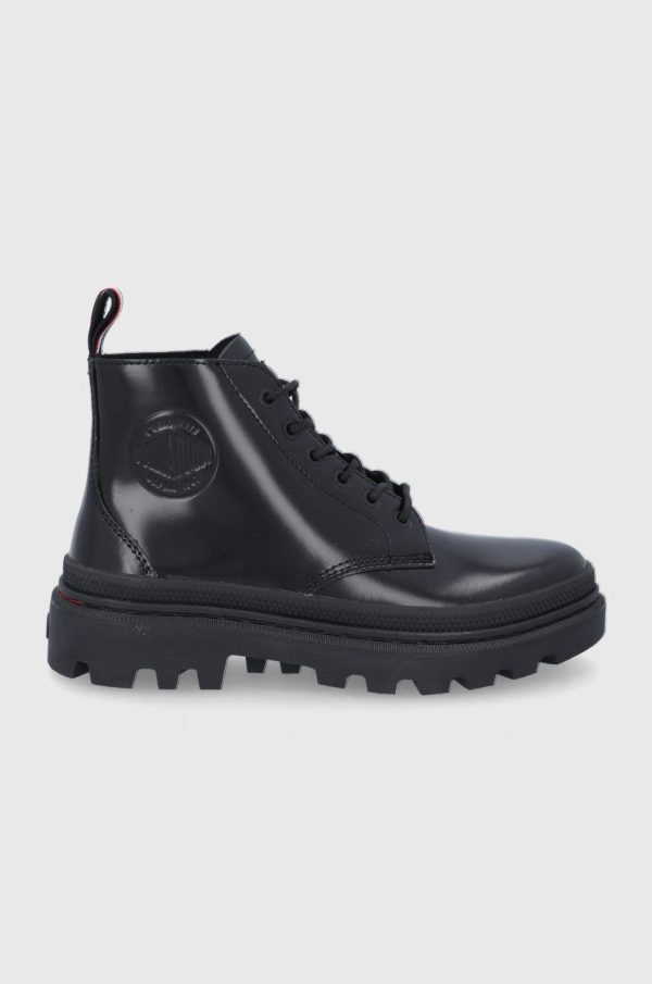 Palladium Cizme de piele femei, culoarea negru, cu platformă