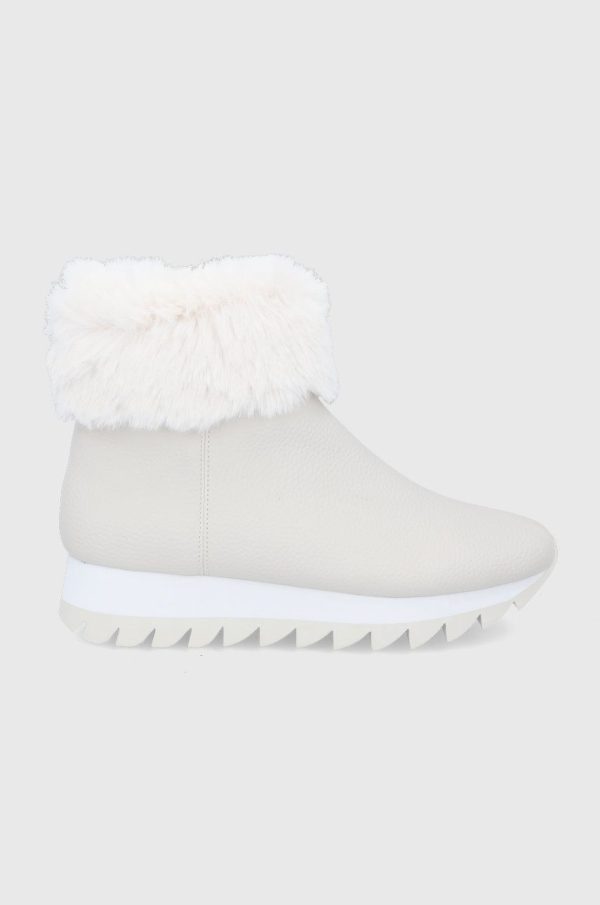 Dkny Botine femei, culoarea crem, cu toc plat, izolat