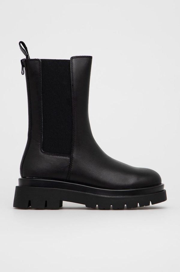 Aldo Ghete Chelsea de piele femei, culoarea negru, cu toc plat
