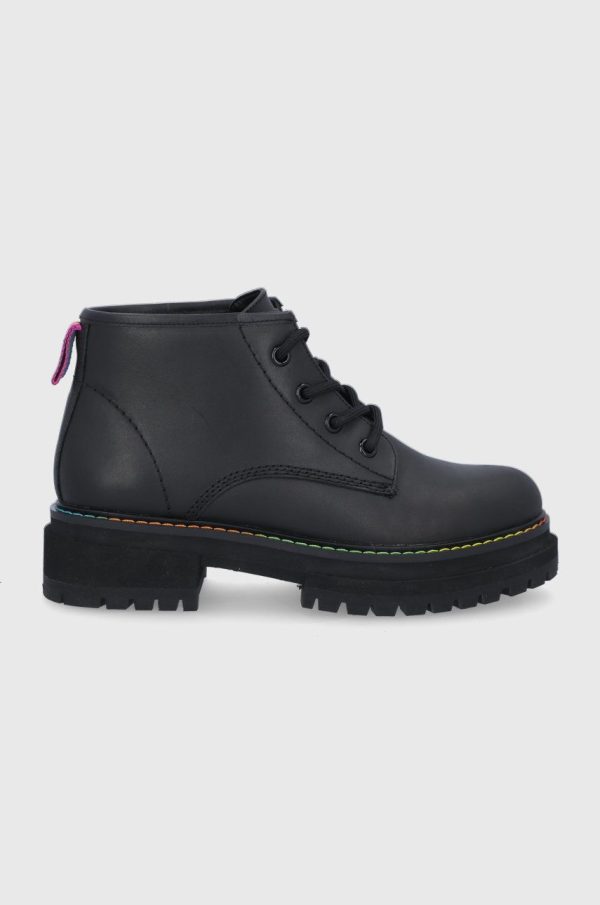 Kurt Geiger London Ghete de piele femei, culoarea negru, cu toc plat