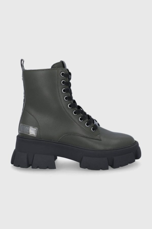 Steve Madden Bocanci de piele femei, culoarea verde, cu platformă