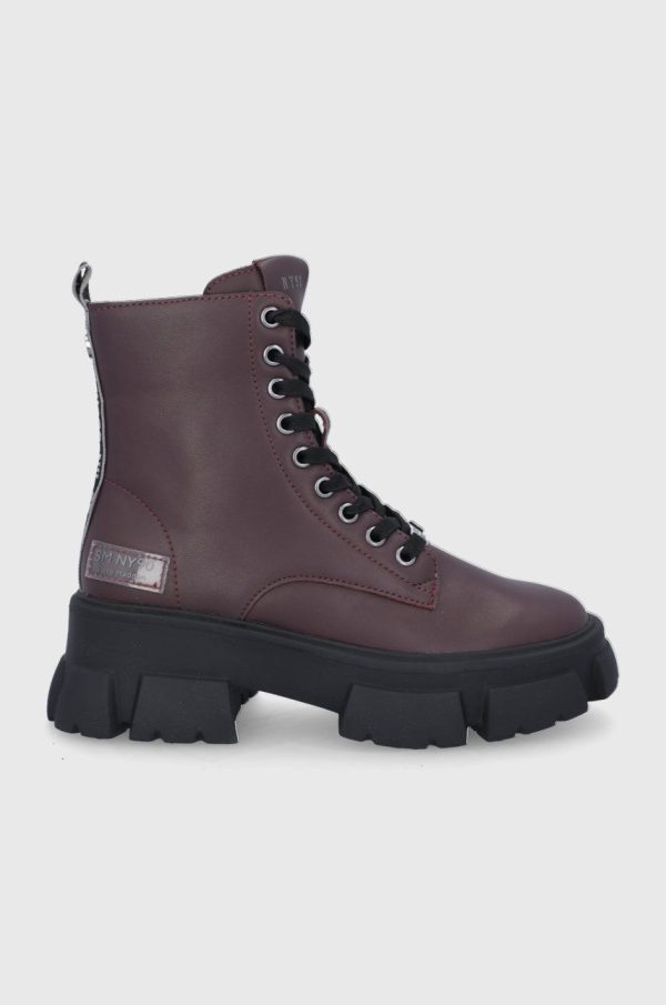 Steve Madden Bocanci de piele femei, culoarea bordo, cu platformă