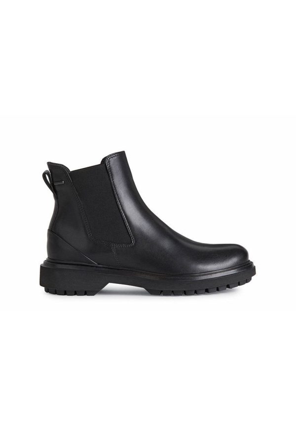 Geox Ghete Chelsea de piele femei, culoarea negru, cu toc plat