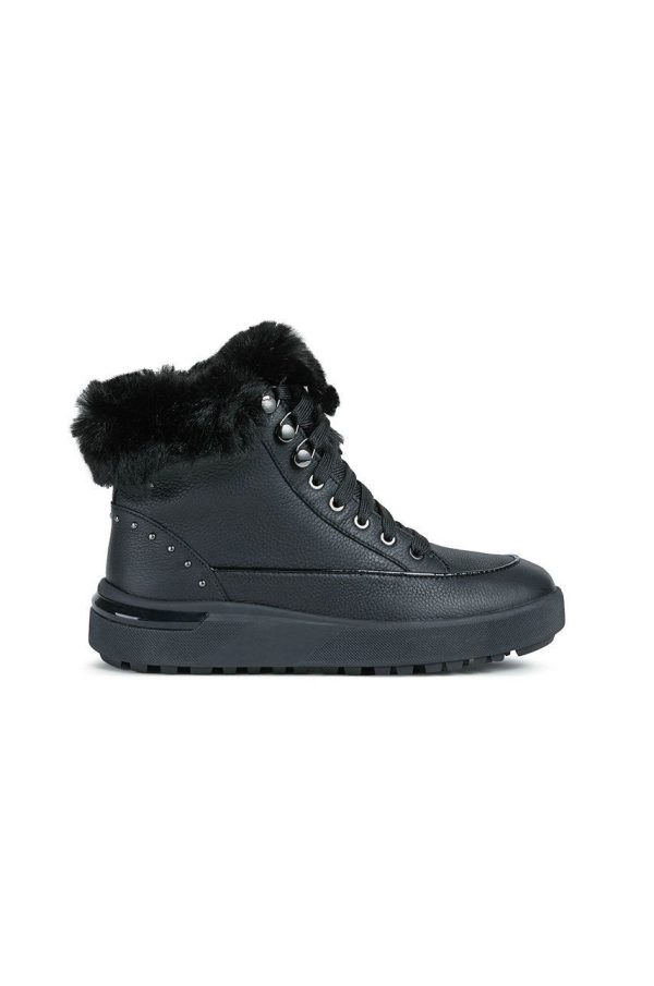Geox Cizme de piele femei, culoarea negru, cu toc plat, izolat