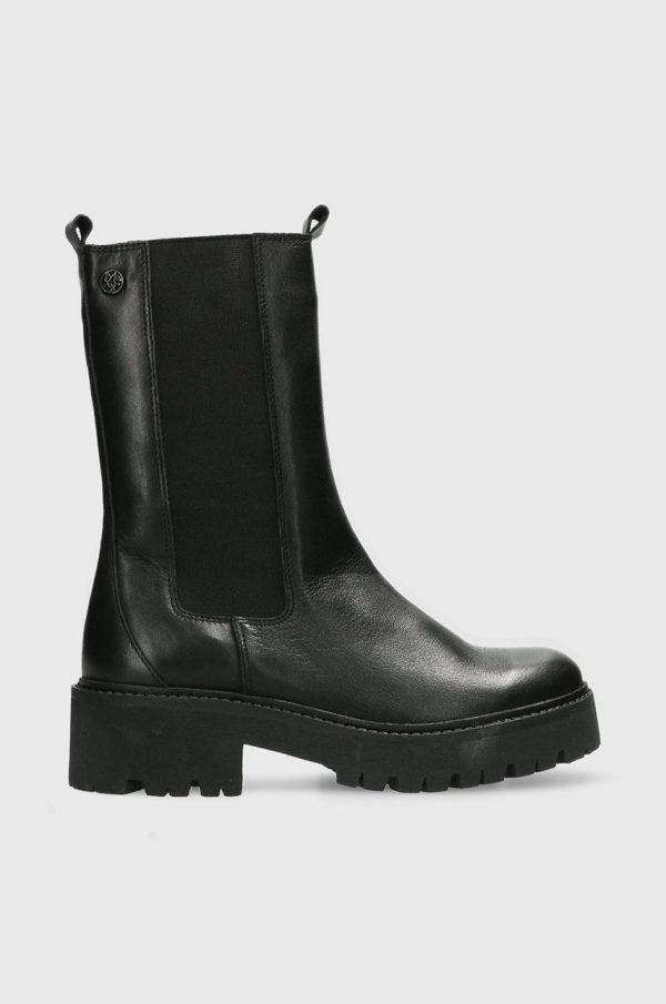 Mexx Ghete Chelsea de piele femei, culoarea negru, cu platformă