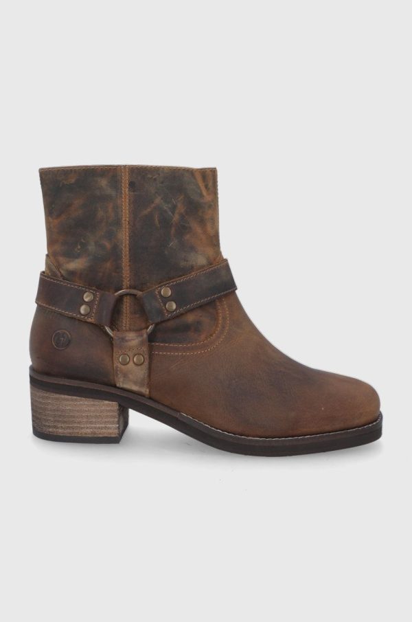 Superdry Cizme de piele femei, culoarea maro, cu toc drept