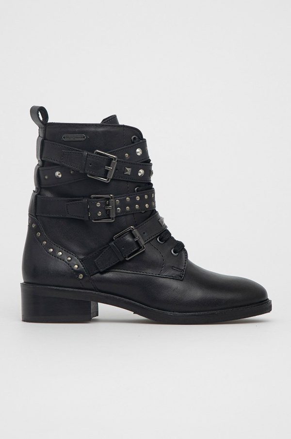 Pepe Jeans Bocanci Orsett Rock femei, culoarea negru, cu toc plat