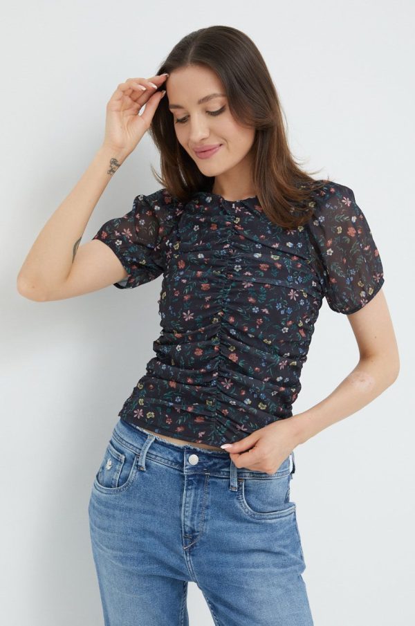 Pepe Jeans bluza femei, culoarea albastru marin, in modele florale