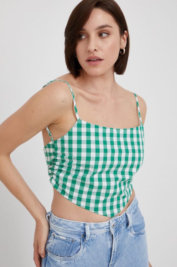 AW22-BDD044_77X_F1.jpg Pepe Jeans top femei, culoarea verde, in carouri
