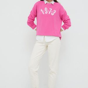 Pepe Jeans hanorac de bumbac femei, culoarea violet, cu imprimeu