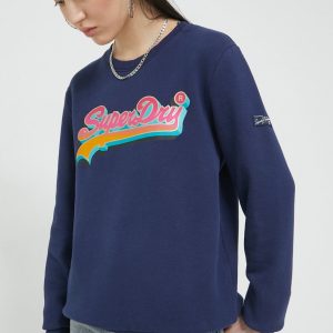 AW22-BLD0FE_59X_F1.jpg Superdry bluza femei, culoarea albastru marin, cu imprimeu