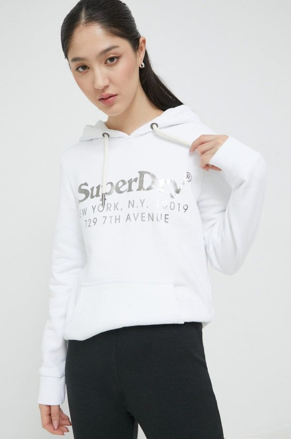 Superdry bluza femei, culoarea alb, cu imprimeu