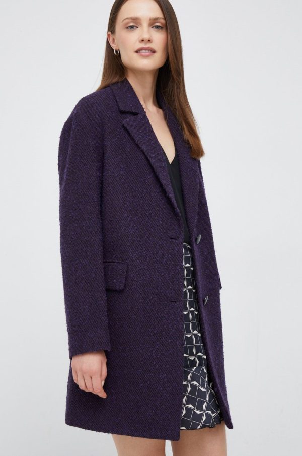 Sisley palton din lana culoarea violet, de tranzitie
