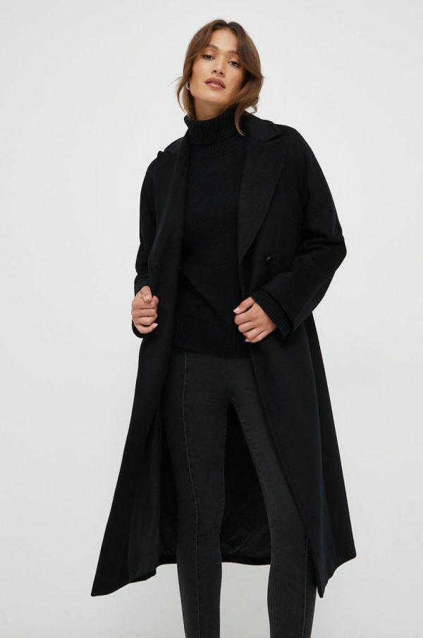 Pennyblack palton femei, culoarea negru, de tranzitie, cu doua randuri de nasturi