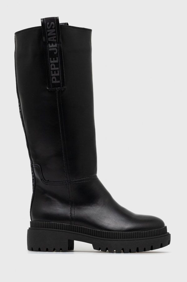 AW22-OBD3A2_99X_F1.jpg Pepe Jeans cizme Bettle Handler femei, culoarea negru, cu toc plat