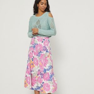 Medicine fusta din bumbac culoarea alb, midi, evazati