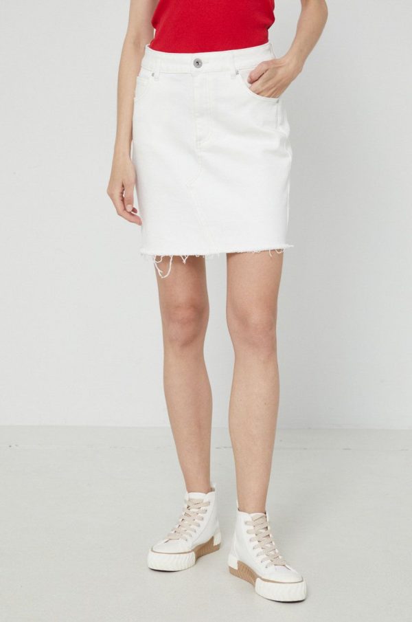Medicine fusta jeans culoarea alb, mini, drept