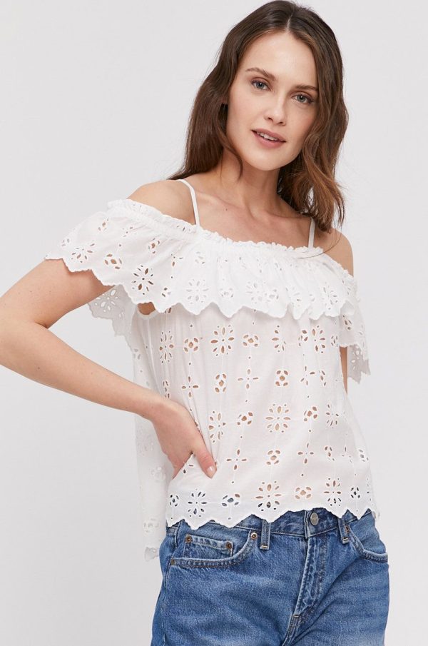 Pepe Jeans Bluză femei, culoarea alb, material neted