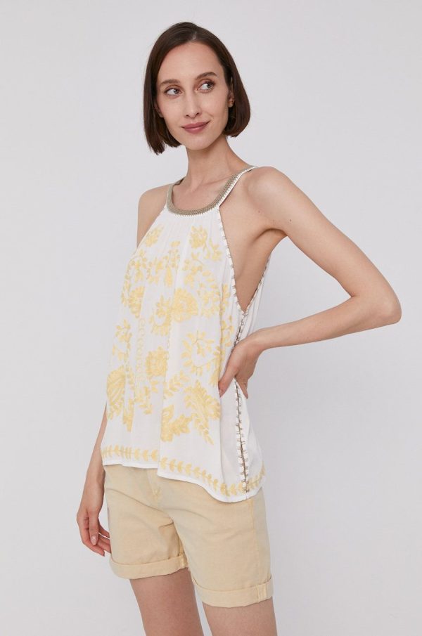 Pepe Jeans Bluză SABINA femei, culoarea alb, cu imprimeu