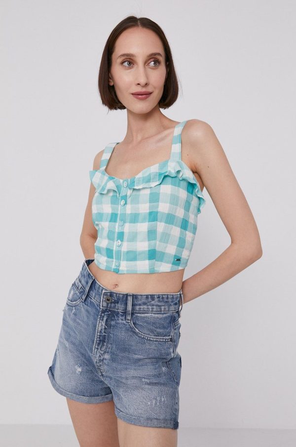 SS21-BDD02Z_60X_F1.jpg Pepe Jeans Bluză VALENTINA femei, culoarea turcoaz, in carouri