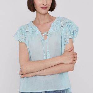 SS21-BDD030_60X_F1.jpg Pepe Jeans Bluză STELLA femei, culoarea turcoaz, material neted