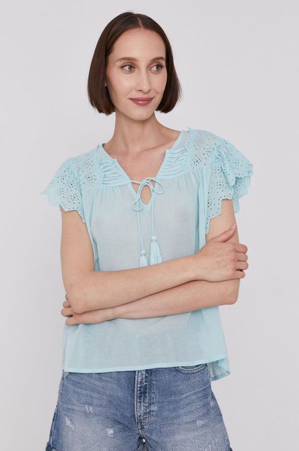 Pepe Jeans Bluză STELLA femei, culoarea turcoaz, material neted
