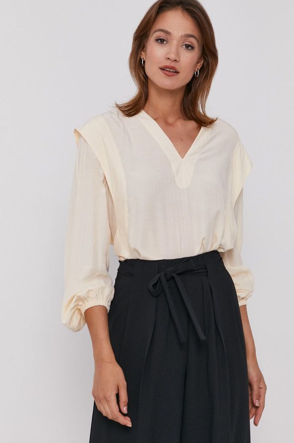 Sisley Bluză femei, culoarea crem, material neted