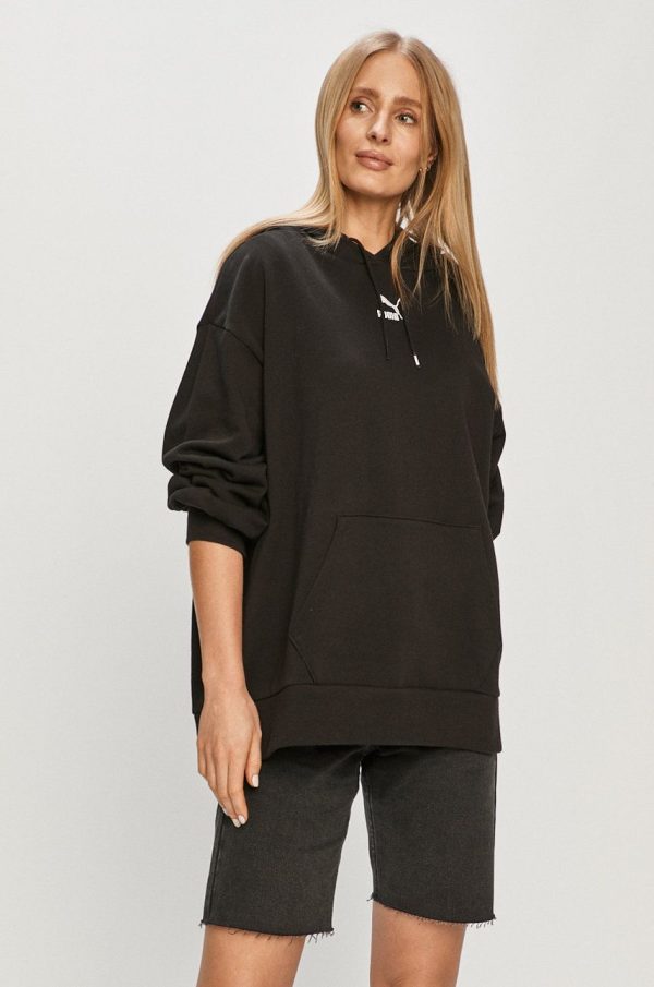 Puma Hanorac de bumbac 530412 femei, culoarea negru, material neted