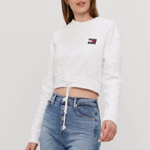 Tommy Jeans Bluză femei, culoarea alb, material neted