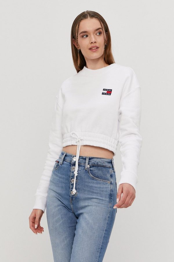 Tommy Jeans Bluză femei, culoarea alb, material neted