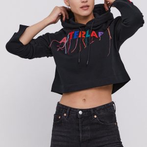After Label Hanorac de bumbac femei, culoarea negru, cu imprimeu