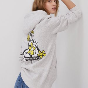HUF Bluză femei, culoarea gri, cu imprimeu