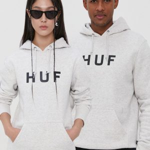 HUF Bluză culoarea gri, cu imprimeu